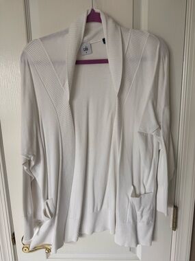 CAbi White Open Front Shawl Collar Cardigan